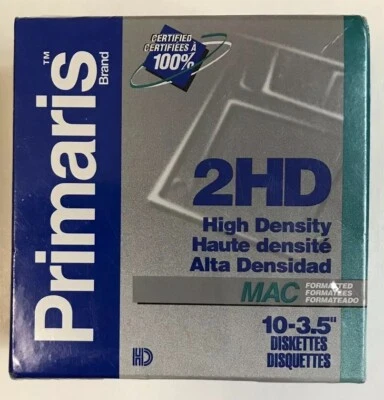 NOVO SELADO MAC formatado Primaris 2HD 3.5" disquete disquetes 1.40 MB pacote com 10 - Imagem 1 de 4