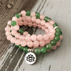 8Mm 108 Pink Rose Quartz Green Jade Gemstone Mala Bracelet Spirituality Pendant