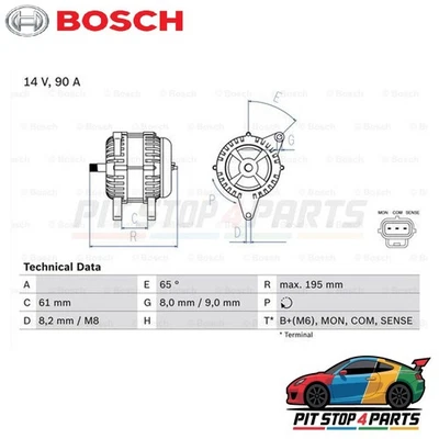 Bosch 0986044651 Alternator 195 mm Fits VW Passat 2000-2005 98AB10300JG - Image 1 of 4