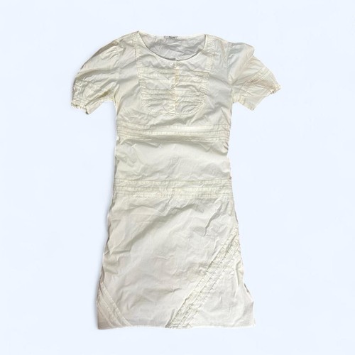 Abito Camicia Miu Miu Bianco Cotone Popeline Con Maniche a Sbuffo UK 10