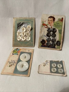 Vintage Lady Washington Perlen Knöpfe auf 4 Original Karten Lot weiß und grau - Bild 1 von 5