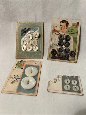 Vintage Lady Washington Pearl Buttons On 4 Original Cards Lot White And Gray - Image 1 of 4