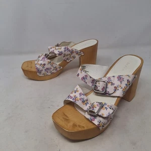 Madden Girl Chandra White Floral Wood Platform Sandals Block Heel Beachy Size 8 - Picture 1 of 12