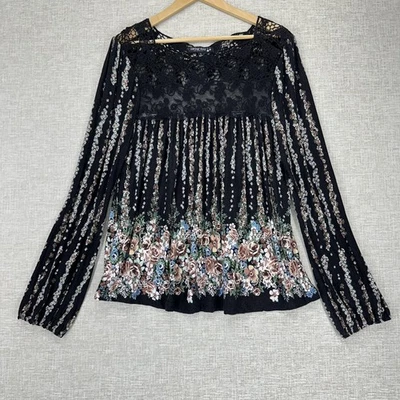 Blusa Living Doll Mujer Grande Negra Brezo Floral Crochet Encaje Manga Larga Foto 1 de 4