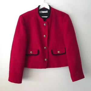 Zara roter Boucle kurzer strukturierter Tweed Blazer Jacke Größe XL Extra Large 14 16 - Bild 1 von 5
