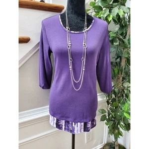 Karen Scott Women's Solid Purple Cotton Round Neck Long Sleeve Top Shirt Size M - Picture 1 of 12