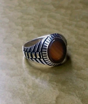 Anel masculino de ágata tamanho 8,5 carimbado prata esterlina 925 - Imagem 1 de 4