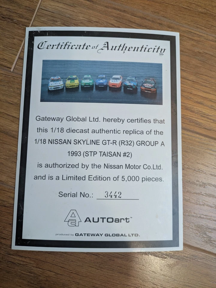 *Solo certificado * AUTOart Nissan SKYLINE GT-R (R32) Grupo A 1 (STP TAISAN #2) Foto 1 de 1