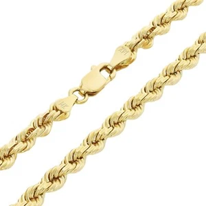 14k Yellow Solid Gold 4mm Mens Diamond Cut Rope Chain Necklace Italian Made 22" - Picture 1 of 12