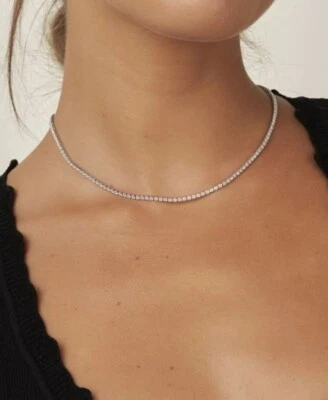 11 CT Lab Created Diamond Tennis Necklace 20" 14K White Gold Over Wedding Choker - Image 1 of 4