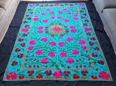Hand Embroidered Suzani Throw Bedspread Tapestry Wall Hanging Traditional Decor - Image 1 of 4
