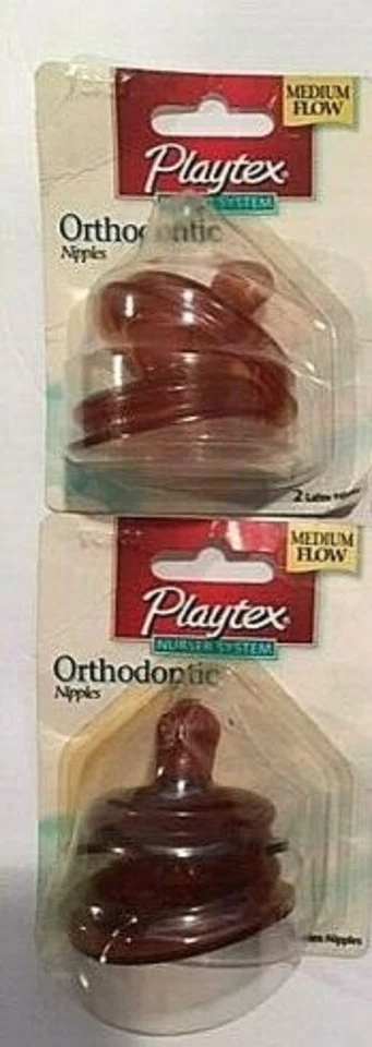 (2) Pks de 2 PLAYTEX PEZONES REDONDOS DE ORTODONCIA FLUJO MEDIO LÁTEX VINTAGE Foto 1 de 1