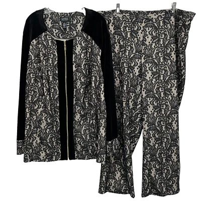 Catherines Black Label Jacket 4X Pant 2X Set Velvet Trim Stretch New Gothic Glam - Image 1 of 4