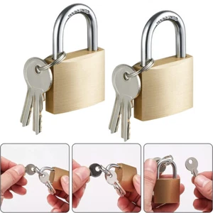 Solid Brass Padlock: 1.5" Wide, 2-Pack with Keys - Picture 1 of 19