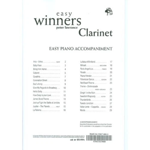 Easy Winners for Clarinet Piano Accompaniment (0319PA) - Image 1 of 1
