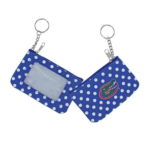Florida Gators Team Logo NCAA Nylon Polka Dot Zippered Coin Purse Key Ring Cover