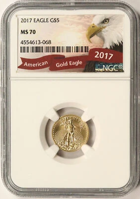 2017 $5 Gold American Eagle NGC MS70 1/10oz Bald Eagle Label .9167 Fine - Image 1 of 4
