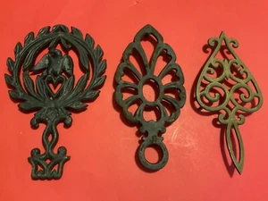 Lot of 3 Vintage Brass Metal Trivets Cast Iron Brass Wilton Japan Eagle Heart - Picture 1 of 7