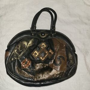 Vintage 80's NAS Leather Patch Snake Skin Pattern Bag Purse 12x16