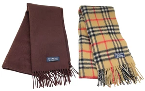 Auth Burberry Nova Check Cashmere Beige / Dark Brown Scarf Set 2 GPJ040192 - Picture 1 of 18