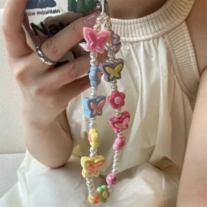 Butterfly Phone Beaded Lanyard Anti-lost Mobile Short Strap Female Ladies - Zdjęcie 1 z 12