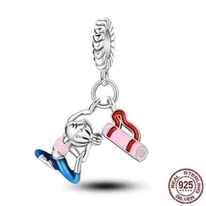 FITNESS YOGA INSTRUCTOR & MAT MEDITATION EXERCISE STERLING SILVER BRACELET CHARM - Picture 1 of 4