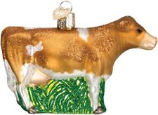 Dairy Cow-Brown & White Blown Glass Christmas Ornament by Old World Christmas