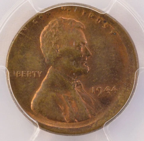 1944 PCGS 1c Wheat Cent Broadstruck MS62 RB Cover