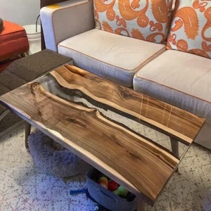 24"x36" Clear Epoxy Resin Table Top Handmade Wooden Modern Farmhouse Furniture - Picture 1 of 4