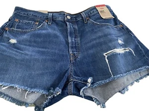 Levi's 501 neu mit Etikett hochrissige Damenshorts dunkelblau Fransen Größe 31 Knopfleiste 60 $ - Bild 1 von 9
