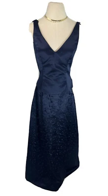 New Scott McClintock Gown Dress Womens Size 4 Navy Blue Embroidered 2-Piece Vtg  - Image 1 of 4