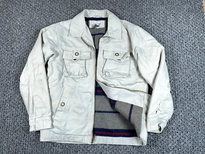 Ropa de Trabajo Estilo Lana Manta Forrada Chaqueta Adulto Pequeño Beige Cremallera Tareas Abrigo Foto 1 de 4