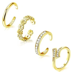 4PCS 14K Gold Filled Toe Rings for Women Adjustable Hug Flower Simple Band CZ... - Picture 1 of 9