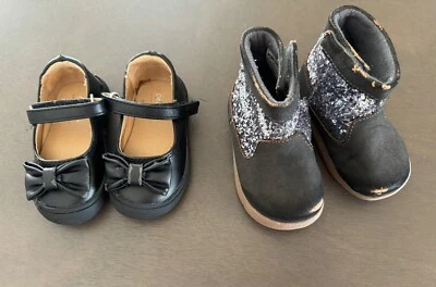 baby girl shoes bundle black Mary Jane + carter's boots glitter size 4 toddler - Image 1 of 4