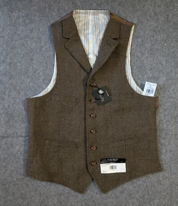 Gilet lana Lauren Ralph Lauren nuovo con etichette marrone tweed vita cappotto tacca risvolto taglia S slim - Foto 1 di 10