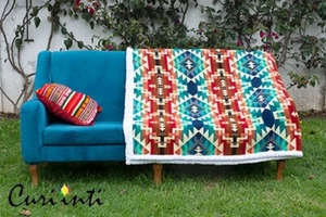 SOFT ALPACA ANGEL BLANKET WITH ANDEAN DESIGN 73" X 89.5" 8,5V - Picture 1 of 3