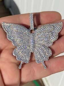 Solid 925 Silver HUGE Iced 2.5" Butterly Hip Hop Pendant For Men Ladies Necklace