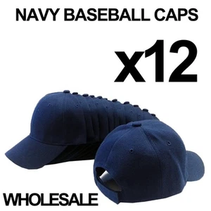 ***AZUL MARINO*** LOTE AL POR MAYOR DE 12 GORRAS DE BÉISBOL SÓLIDAS EN BLANCO LISO - Imagen 1 de 1