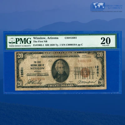 1929 $20 The First National Bank of WINSLOW, AZ, Charter #12581, Low #,PMG VF 20 - Image 1 of 3