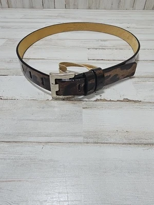 Cinturón de cuero italiano con estampado animal de leopardo Via Spiga para mujer talla M hebilla plateada Foto 1 de 4