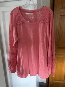 2X TALLA MAURICES Cuello Redondo Encaje Ribete Pullover Camisa Top Para Mujer Otoño Colores Plus - Imagen 1 de 10