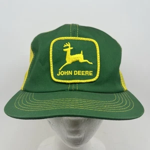 Vintage John Deere K Products Old Logo USA Green w/ Yellow Mesh Snapback Hat - Picture 1 of 13