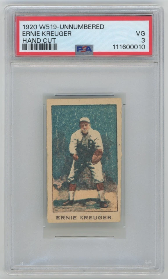 Ernie Kreuger 1920 W519 sin numerar - PSA 3 en muy buen estado - Pop 1, solo uno más alto - raro Foto 1 de 2
