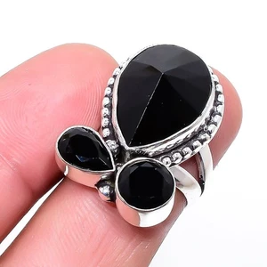 Black Onyx Gemstone Silver Plated Jewelry Ring s.5.5 M1531 - Picture 1 of 5