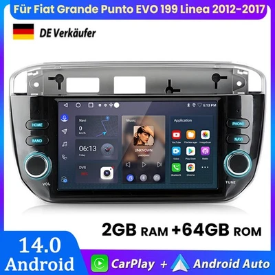 Für Fiat Grande Punto EVO 199 Linea Carplay Android Auto GPS Navi BT DAB+ 2+64GB - Bild 1 von 4