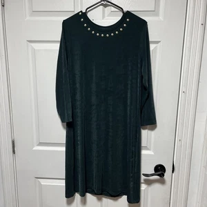Michael Kors Green With Gold  Neckline  Stretch-Jersey Midi Dress XL - Imagen 1 de 6
