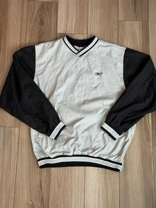 Giacca a vento vintage Reebok Warm Up uomo grigio nero scollo a V pullover grande - Foto 1 di 9