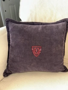 Vintage Ralph Lauren Throw Pillow Square Navy Blue Corduroy Red Crest Preppy - Picture 1 of 7