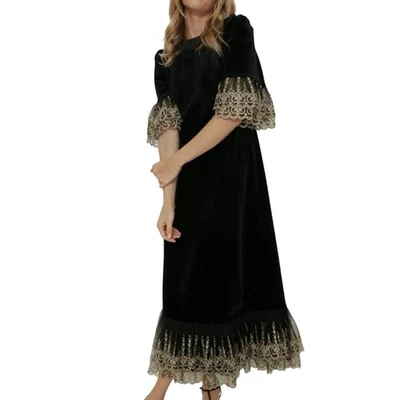 Nuevo Vestido Tuckernuck Pomander Place Terciopelo Dorado Encaje Lillith Midi Pequeño 1952-W Foto 1 de 4