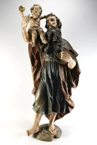 P89E44- Heiligenfigur Hl. Christophorus mit Kind geschnitzt & gefasst 17./18.Jh - Bild 1 von 12